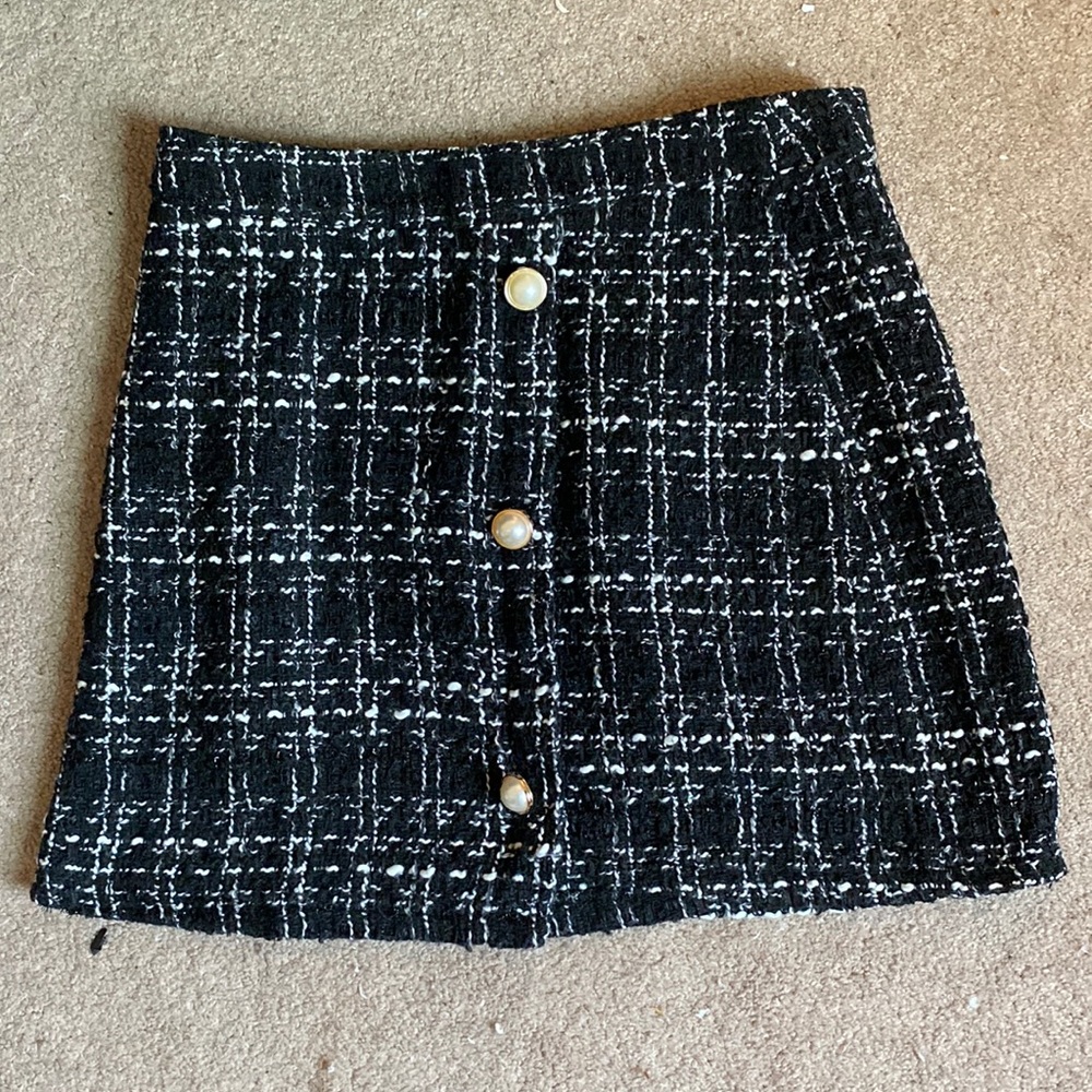 Black & White Tweed Button Down Skirt